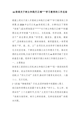 街道关于树立和践行正确政绩观学习教育的工作总结