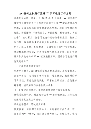 镇树立和践行正确政绩观学习教育工作总结