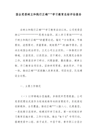 国企党委树立和践行正确政绩观学习教育总结评估报告