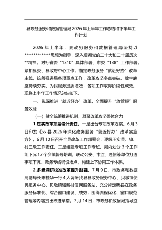 县政务服务和数据管理局2026年上半年工作总结和下半年工作计划