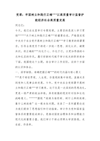 党课：牢固树立和践行正确政绩观以高质量审计监督护航经济社会高质量发展