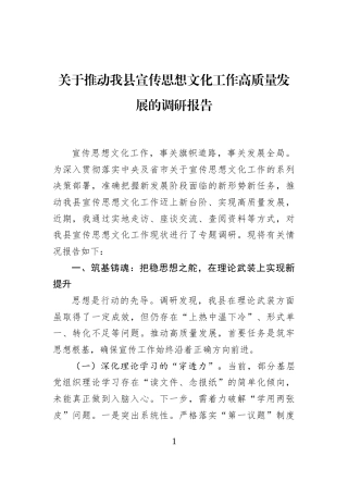 关于推动我县宣传思想文化工作高质量发展的调研报告