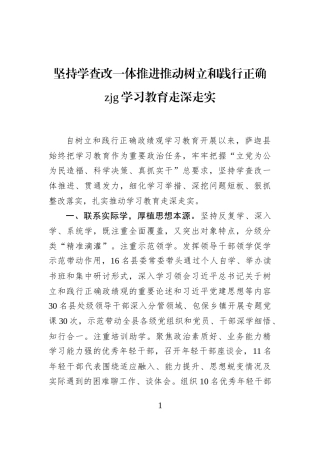坚持学查改一体推进推动树立和践行正确zjg学习教育走深走实