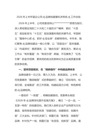2026年上半年国企公司党建品牌创建暨机关特色党建工作总结