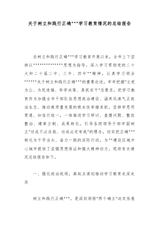 关于树立和践行正确政绩观学习教育情况的总结报告