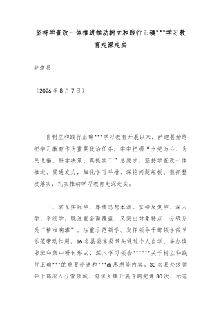 坚持学查改一体推进推动树立和践行正确政绩观学习教育走深走实