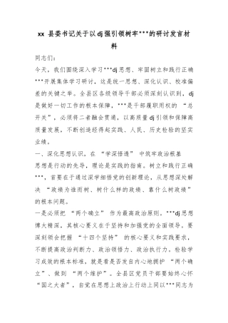 县委书记关于以党建强引领树牢政绩观的研讨发言材料