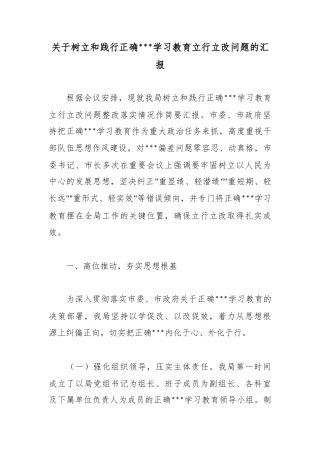 关于树立和践行正确政绩观学习教育立行立改问题的汇报