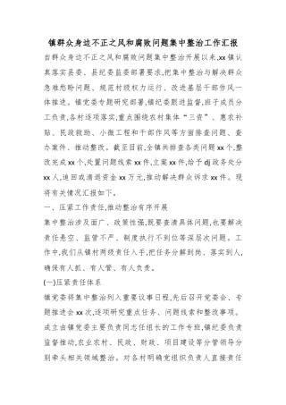 镇群众身边不正之风和腐败问题集中整治工作汇报