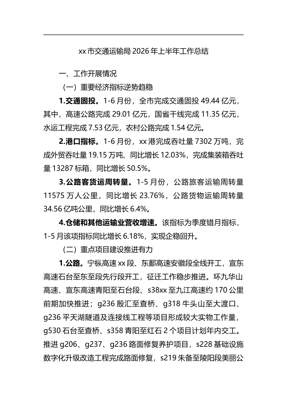 市交通运输局2026年上半年工作总结_第1页