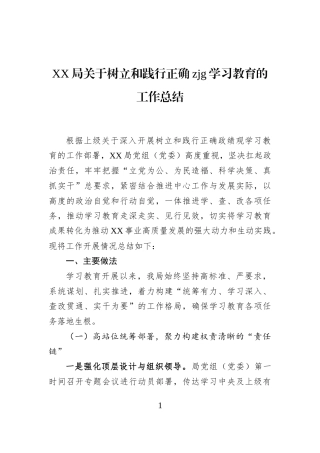 XX局关于树立和践行正确zjg学习教育的工作总结