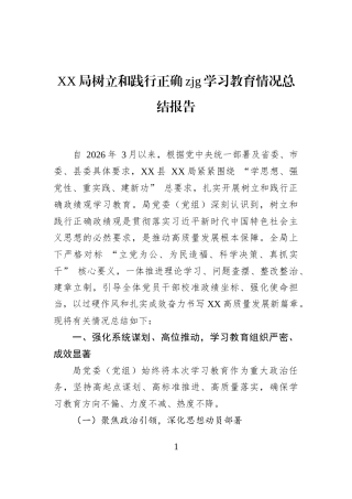 XX局树立和践行正确zjg学习教育情况总结报告