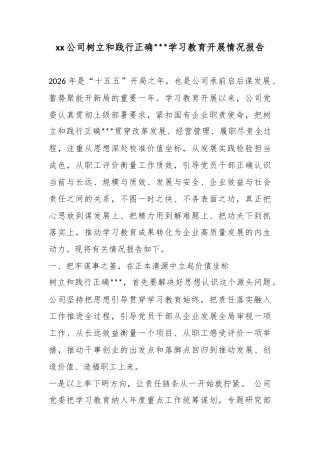 公司树立和践行正确政绩观学习教育开展情况报告_1