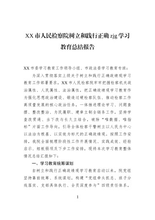 XX市人民检察院树立和践行正确zjg学习教育总结报告