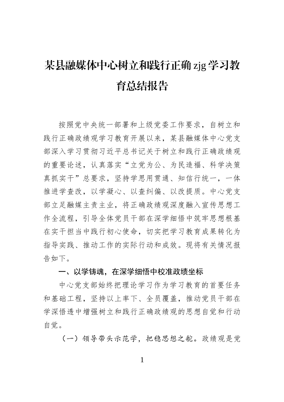 某县融媒体中心树立和践行正确zjg学习教育总结报告_第1页