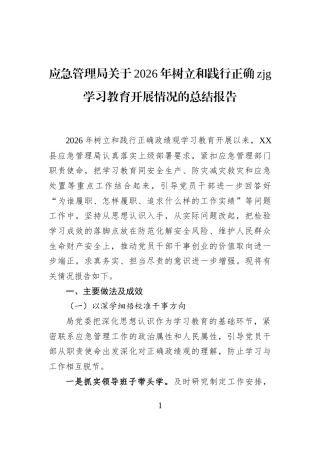 应急管理局关于2026年树立和践行正确zjg学习教育开展情况的总结报告