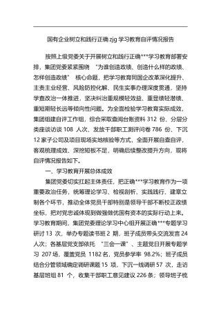 国有企业树立和践行正确zjg学习教育自评情况报告