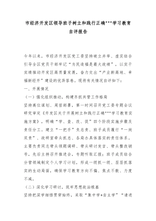 市经济开发区领导班子树立和践行正确政绩观学习教育自评报告