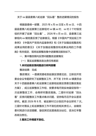 关于届县委第八轮巡察“回头看”整改进展情况的报告