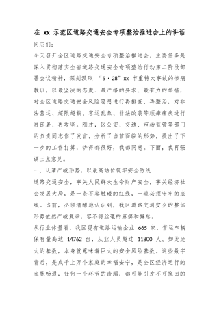 在示范区道路交通安全专项整治推进会上的讲话