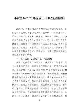 市税务局2026年保密工作典型经验材料