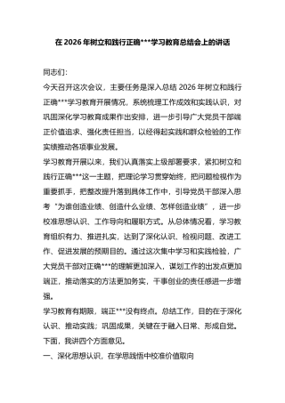 在2026年树立和践行正确政绩观学习教育总结会上的讲话