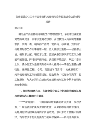 在市委编办2026年三季度机关意识形态专题推进会上的辅导报告