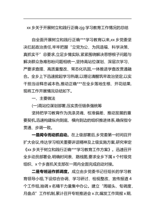 乡关于开展树立和践行正确zjg学习教育工作情况的总结