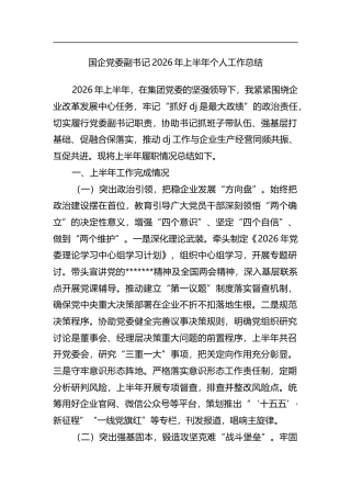 国企党委副书记2026年上半年个人工作总结