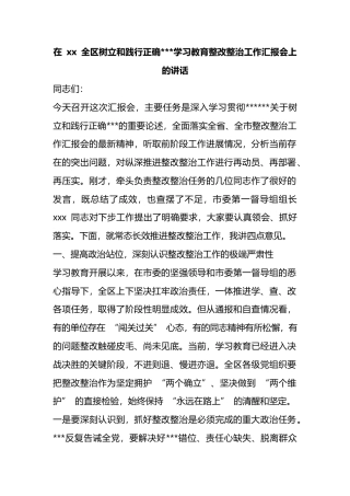 在全区树立和践行正确政绩观学习教育整改整治工作汇报会上的讲话_1