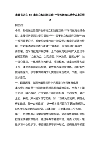 市委书记在市树立和践行正确政绩观学习教育总结会议上的讲话