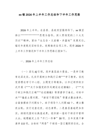 镇2026年上半年工作总结和下半年工作思路