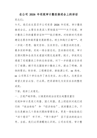 在公司2026年巡视审计整改推进会上的讲话_1