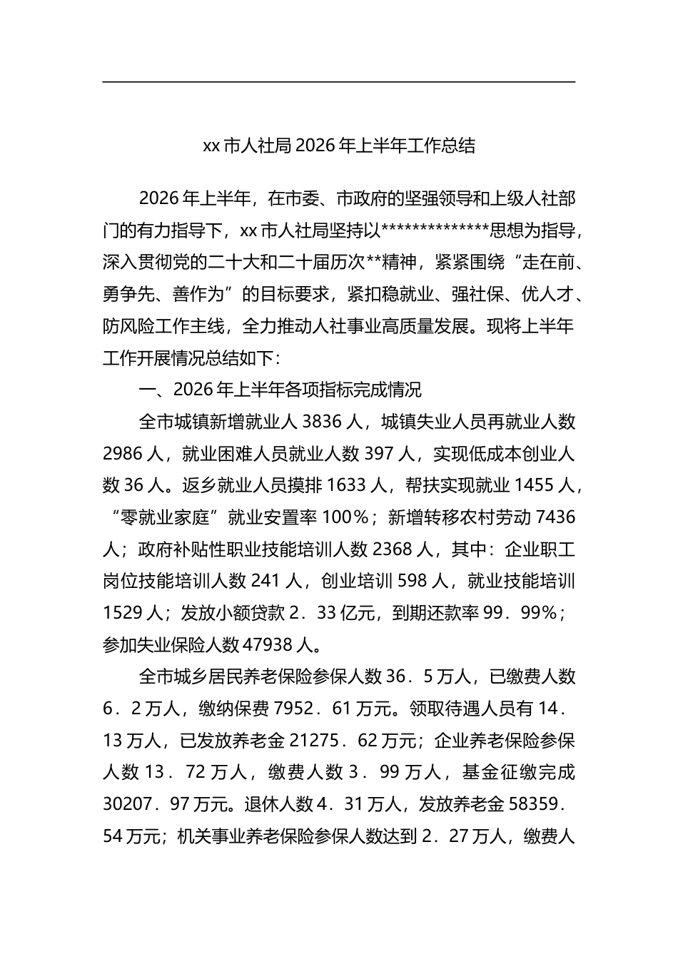 市人社局2026年上半年工作总结_第1页
