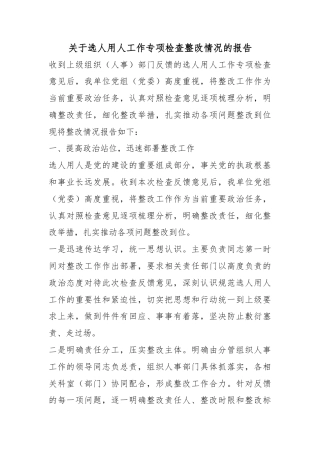 关于选人用人工作专项检查整改情况的报告
