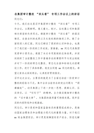 在集团审计整改“回头看”专项工作会议上的讲话
