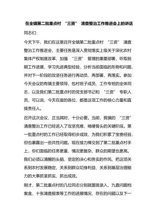 在全镇第二批重点村“三资”清查整治工作推进会上的讲话_1