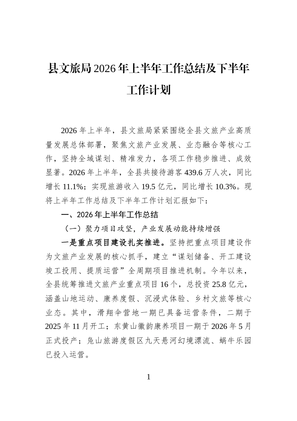 县文旅局2026年上半年工作总结及下半年工作计划_第1页