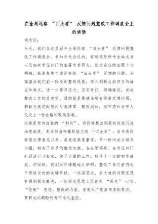 在全局巡察“回头看”反馈问题整改工作调度会上的讲话