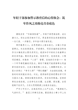 年轻干部参加警示教育后的心得体会：筑牢作风之基擦亮青春底色