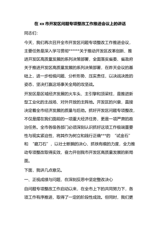 在市开发区问题专项整改工作推进会议上的讲话