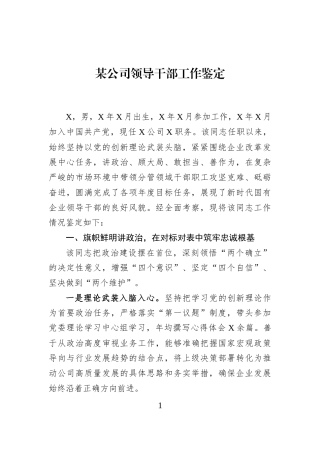 某公司领导干部工作鉴定