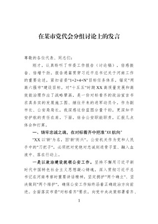 在某市党代会分组讨论上的发言