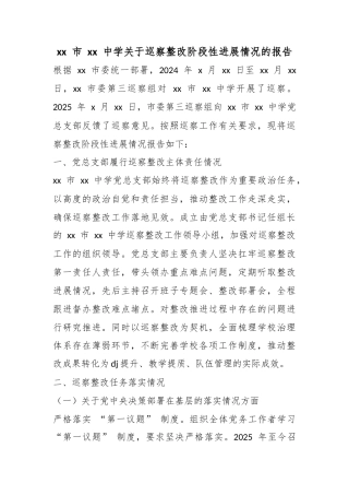 市中学关于巡察整改阶段性进展情况的报告