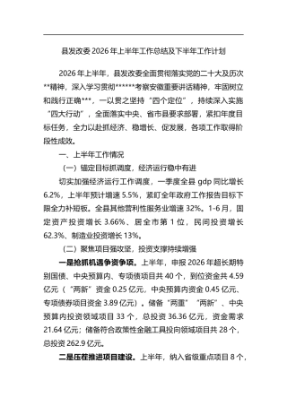 县发改委2026年上半年工作总结及下半年工作计划