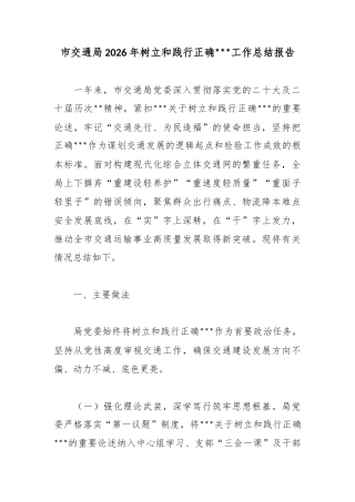 市交通局2026年树立和践行正确政绩观工作总结报告
