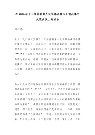 在2026年十五届县委第九轮巡察县属国企情况集中反馈会议上的讲话
