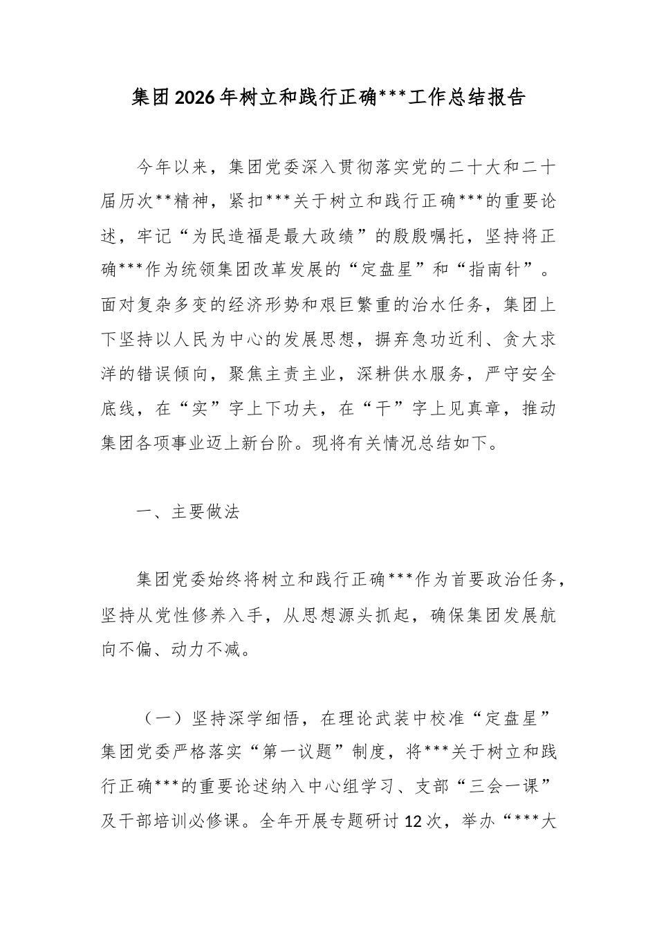 集团2026年树立和践行正确政绩观工作总结报告_第1页