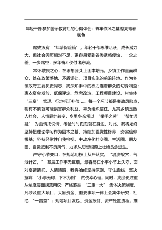 年轻干部参加警示教育后的心得体会：筑牢作风之基擦亮青春底色