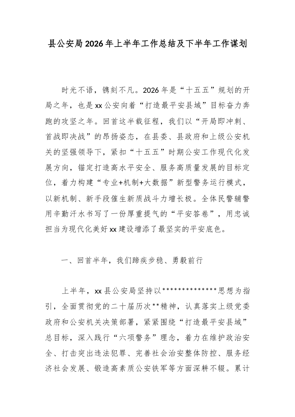 县公安局2026年上半年工作总结及下半年工作谋划_第1页